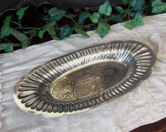 Vintage Fluted edge etched silver plated bread tray