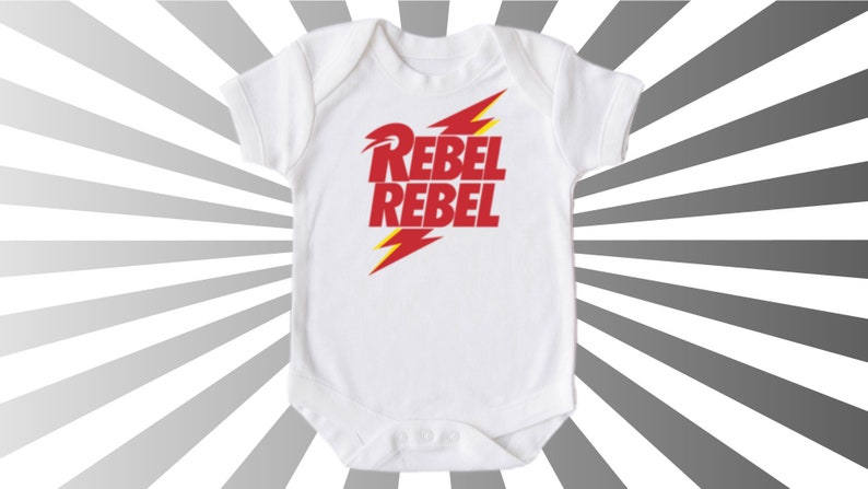 Rebel Rebel T-shirt Vest Bodysuit Onesie Music Band David Bowie Babygrow Fun Cool Edgy Gift Unisex Boy Girl