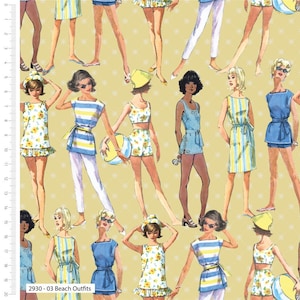 REST Simplicity at the Beach Strand Ladies Retro Designer Vintage Style 0.5 Meter Cotton Fabric