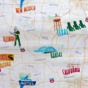 Route 66 America Road Map On The Road Again Patchwork Globetrotter Tissu en coton de 0,5 mètre