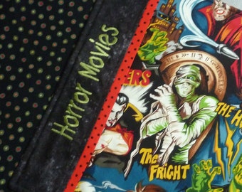 Mug Rug XL Películas de Terror película clásica Frankenstein El Vampiro y la Momia patchwork y bordado