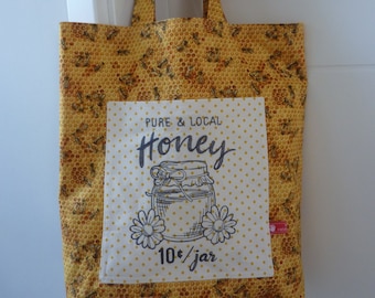 Reversible bag honey jar Save the bees Save the bees carrying bag fabric bag Reversible embroidery and outside pocket