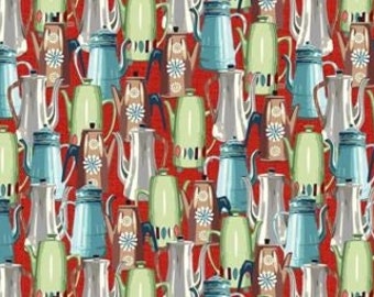 Coffee Time Midcentury Good Morning Coffee Brew 0.50 meter cotton fabric by Michael Miller