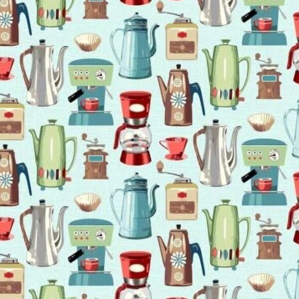 Coffee Time Midcentury Good Morning Coffee Brew 0,50 mètre tissu de coton par Michael Miller