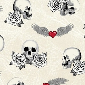 Né pour rouler sur la Route 66 America Skulls Easy Raider Motorcycles tissu en coton de 0,5 mètre de Windham Fabrics