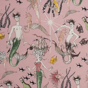 REST The Ghastlies V Ghantis Gghastlie 0.5 meters Neptune, Mermaid and Aquarius cotton fabric by Alexander Henry