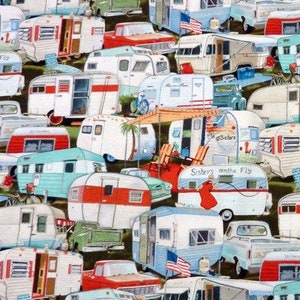 Happy Camper On the road again Motorhomes 0.5 meters cotton fabric by Elizabeth Studio