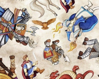 Dragons Dragon Quest & Knight Toss Knight Wizard 0.5 meter cotton fabric by Quilting Treasures