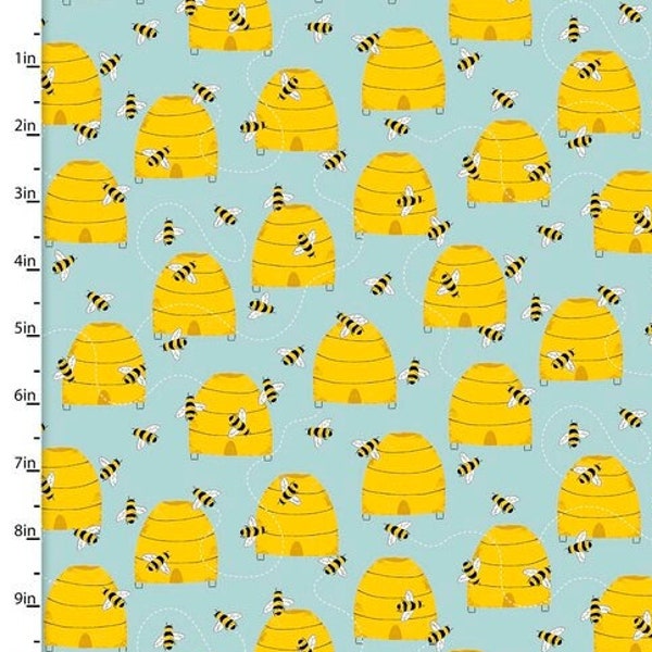 Bienenkörbe, Bienen, Honig, 0,5 Meter Baumwollstoff,  3 Wishes Fabric, Honigbienen
