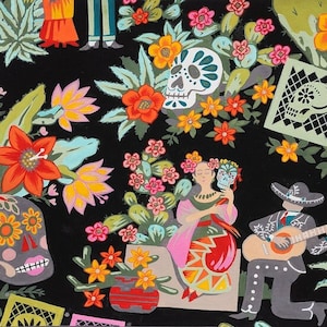 La Mascarada, Folklorico, Mexico Muertos, 1 meter, Alexander Henry, cotton fabric,