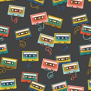 MUSIC cassette miniature East Coast B-Side 0.50 meters cotton fabric by COTTON & STEEL