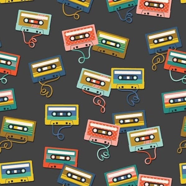 Rest MUSIC Cassettes Miniature East Coast B-Side 0.45 meters cotton fabric from COTTON & STEEL