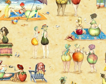 Fruit Ladies Strandleben Frauen und Obst 1 Meter,  Baumwollstoff von Elizabeth Studio