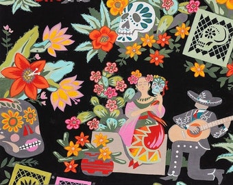 La Mascarada Folkloric Mexico Muertos 0.5 meter cotton fabric by Alexander Henry