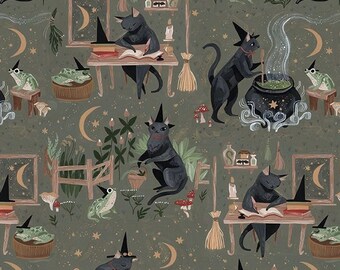GOBLINCORE Cats in the Witch's Kitchen 0,5 meter katoenen stof van Dear Stella