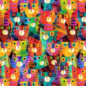 Cats Catsville neon colored Kitty Cat 0.5 meter cotton fabric Windham Studio