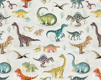 REST Dinosaur Age of the Dinosaurs Wildlife Dino Park Tessuto di cotone da 0,5 metri di Windham Fabric