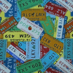 License Plate Blank Quilting 0.5 Meter Cotton Fabric Coast to Coast Route 66 Signs Road Trip