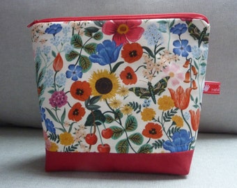 Cosmetic bag colorful summer meadow flowers butterfly roses cherries pen bag