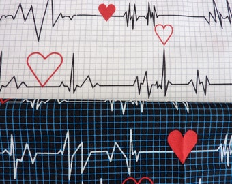 Calling all Nurses fabric bundle of 2 x 50 cm ECG First Aid Patchwork Cotton Fabric by Windham Fabrics