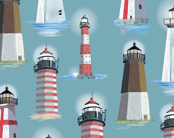 Maritime By the Sea Harbor Port Lighthouse 0.5 meter cotton fabric TIMÊLESS