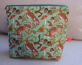 Cosmetic bag small field mouse with MUSHROOMS forest and nature fly agarics