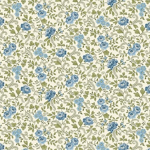 Prairie Homestead Blue Scattered Flowers Romance 0.5 Meter Cotton Fabric by BENARTEX Olivia Cream Rose Garden