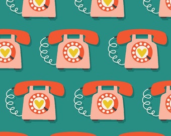 Telephone Mobile Phone Miniature Speed Dial Dusty Teal East Coast 0.5 meter cotton fabric by COTTON & STEEL