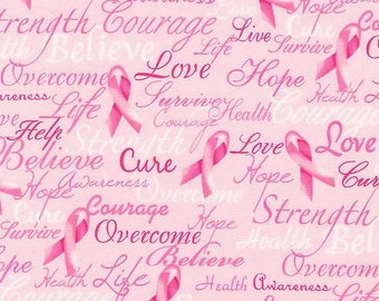 Krebs rosa Schleife Cancer Brudtkrebs Hope 0,5 Meter Baumwollstoff von  Timeless Treasures, LOVE