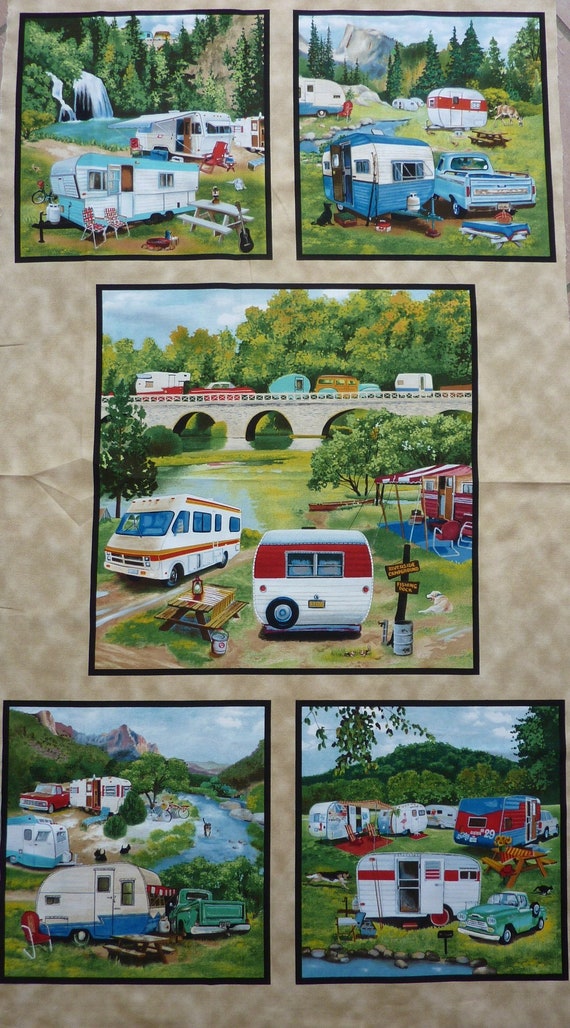 Car Camper Cotton Happy Glamping REST Patchwork Happy Camper 0.5 Meter