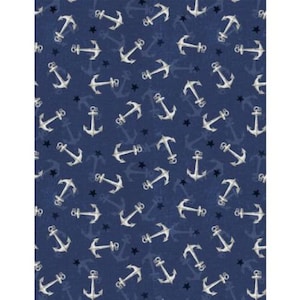At the Hellm Anchor Maritime Beach Navy Harbor Port Patchwork Fabric 0.5 Meter Cotton Fabric by Wilmington