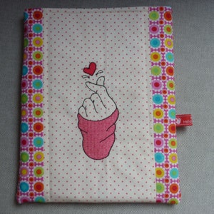 Book bag padded with hand and heart embroidered book cover protective book sleeve,