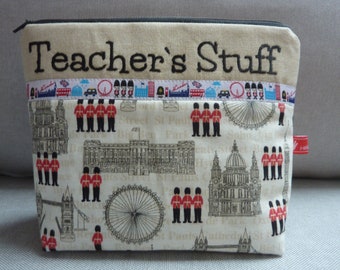 Borsa per cosmetici LONDON Teachers s Stuff Testo ricamato Inghilterra bandiera inglese