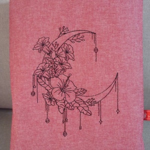 Book bag MOND padded with flowers and embroidered book cover protective booksleeve