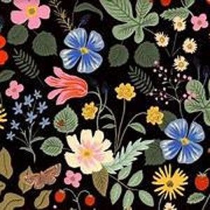 CURIO Blumenwiese BLACK  Flowers 0,5 Meter leichter  Baumwollstoff Cotton & Steel Rifle Paper
