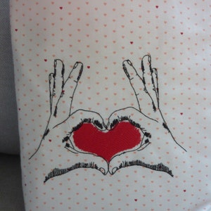 Book bag padded hand on HEART book cover protective book sleeve embroidered