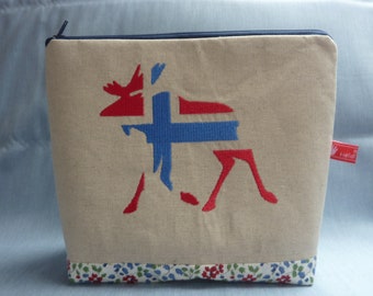 NORWAY cosmetic bag Hygge moose with flag globetrotter, travel Scandinavia NORWAY