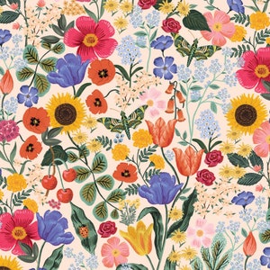 CURIO Blumenwiese blue Sand  Flowers 0,5 Meter, Baumwollstoff Cotton & Steel Rifle Paper