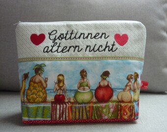 Göttinnen altern nicht   Fruit Ladies Kosmetiktasche  Happy Hour  Meine Figur eine Laue der Natur Stickerei Statement