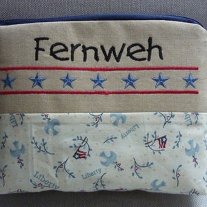 Cosmetic Bag FERNWEH America New York embroidered text