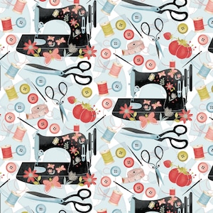 SEWING MACHINE Retro Love to sew 0.5 meter cotton fabric by Studio E