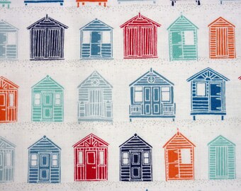 Maritimer Patchworkstoff, Makower, Marina Beach Huts, Strandhaus, 0,5 Meter, Navy, Harbor, Port