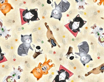 Katzen YOGA Wellness Cute Sassy Cats   Purrfect Life  0,5 Meter Baumwolle Timeless Treasures  Fabrics