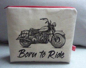 Born to Ride  Kulturtasche Männersache Kosmetiktasche  und ein gestickter Text mit einen Motorrad