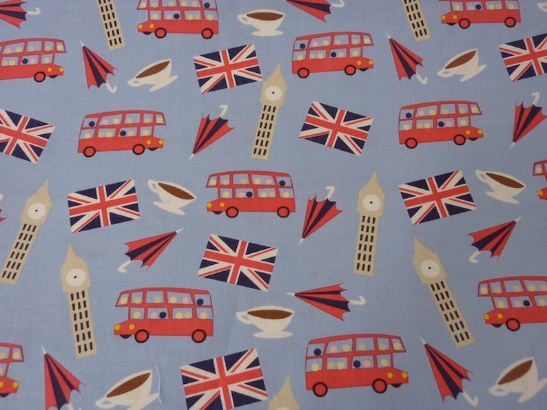 Very British,Patchwork 1 meter London England,Union Jack Cotton