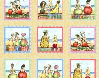 Fruit Ladies 3 komplette Reihen mit  15 Bilder von Schönheiten am Strand Baumwollstoff 0,60 Meter Baumwollstoff von Elizabeth Studio