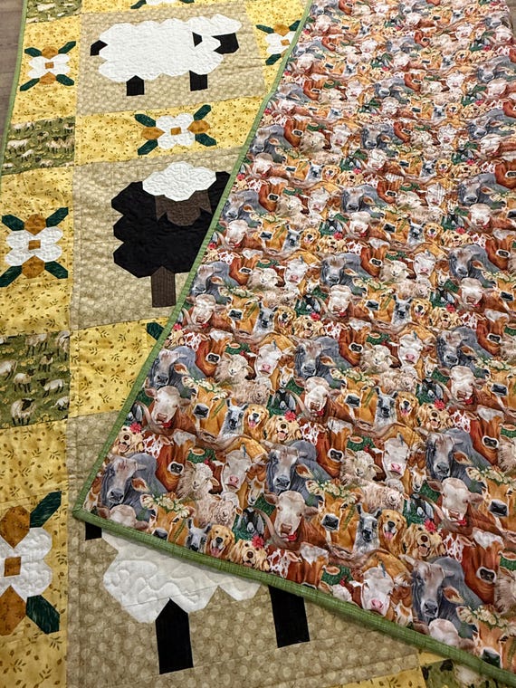 キルト 羊を数える 1.60 m x 1.55 m パッチワーク カントリースタイル
