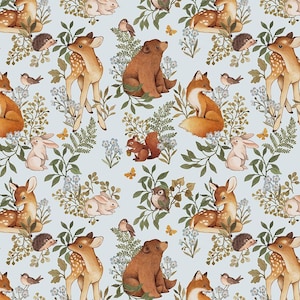 REST Animals from the Forest Fox Bambi Rabbit Hedgehog 0.5 Meter Cotton Fabric by Dear Stella