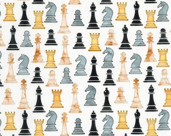Schach Damen Gambit  0,5 Meter Baumwollstoff von  Robert Kaufman Turm Bauer Springer König
