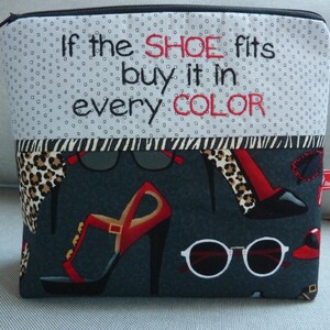 Cosmetic bag, shoes change your life, fashion, embroidered cool text,